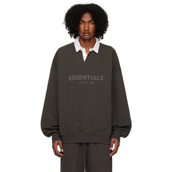 Fear Of God Essentials Waffle Henley Rugby Polo Fog Brown 
